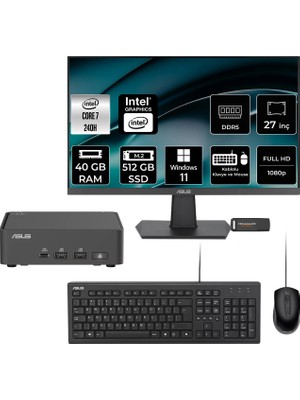 Asus Nuc 15 Pro Slim Intel Core 7 240H 40GB 512GB SSD 27" Fhd Monitör W11H Mini Masaüstü Bilgisayar & Per4 USB Bellek RNUC15CRKC700002P569