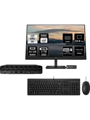 HP Prodesk 4 Mini G1I Core Ultra 5 225T 24GB RAM 4TB SSD 23.8" FHD FreeDOS BY6X8ETPN420 Mini PC + Per4 USB