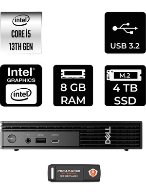 Dell Pro Micro QCM1250 Intel Core I5 14500T 8gb 4tb SSD Fdos Mini Masaüstü Bilgisayar & Per4 USB Bellek QCM1250BTO008P304