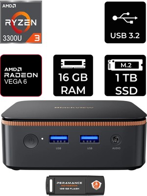 Blackview MP20 Amd Ryzen 3 3300U 16GB 1tb SSD Fdos Mini Masaüstü Bilgisayar & Per4 USB Bellek MP20P310