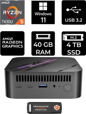 Blackview MP100 Amd Ryzen 5 7430U 40GB 4tb SSD W11P Mini Masaüstü Bilgisayar & Per4 USB Bellek MP100P412