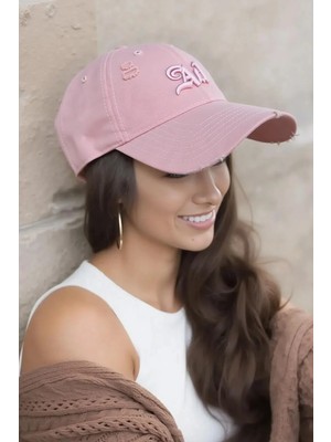 Külah Premium Nakışlı Pamuk Pembe Şapka | Trucker Kep