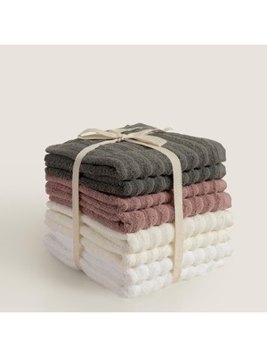 Chakra Waved %100 Pamuk 8'li Yüz Havlusu Seti 50X80 cm Antrasit/mürdüm/ekru/beyaz