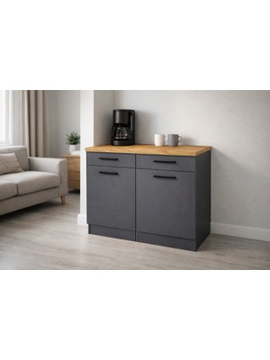 T Designo Ayça 2 Kapaklı-2 Çekmeceli Mutfak Alt Modül -120 cm - Çok Amaçlı Dolap - Tezgah Dahil