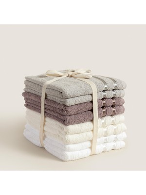 Chakra Chıc %100 Pamuk 8'li Yüz Havlusu Seti 50X80 cm Gri/lila/beyaz/ekru