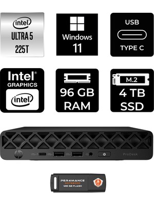 HP Prodesk 4 Mini G1I Core Ultra 5 225T 96GB RAM 4TB SSD Win11 Home BY6X8ETPN372 Mini PC + Per4 USB