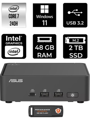 Asus Nuc 15 Pro Slim Intel Core 7 240H 48GB 2tb SSD W11H Mini Masaüstü Bilgisayar & Per4 USB Bellek RNUC15CRKC700002P359