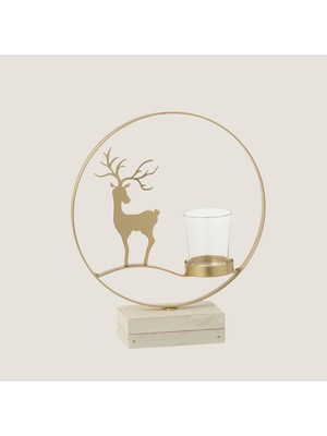 Chakra Yigo Geyik Desenli Tealight Mumluk Kahverengi