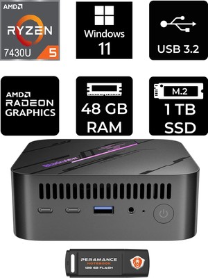 Blackview MP100 Amd Ryzen 5 7430U 48GB 1tb SSD W11H Mini Masaüstü Bilgisayar & Per4 USB Bellek MP100P374