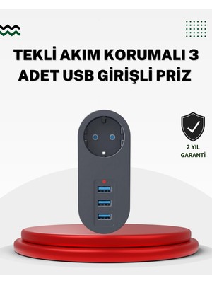 Acstore Akım Korumalı Usb’li Priz – Güçlü 2500W, Isı Çocuk Koruması