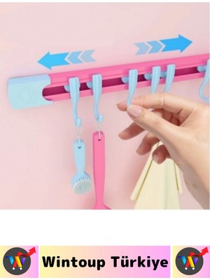 Wintoup #askı Kolay Montaj Küçük Eşya Havlu Eşarp Mutfak Banyo Dolap Içi Düzenleyici 10 Kancalı Raylı Askı