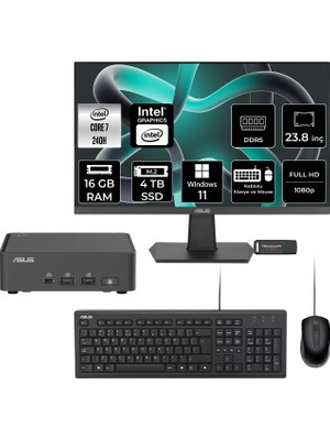 Asus Nuc 15 Pro Slim Intel Core 7 240H 16GB 4tb SSD 23.8" Fhd Monitör W11H Mini Masaüstü Bilgisayar & Per4 USB Bellek RNUC15CRKC700002P452