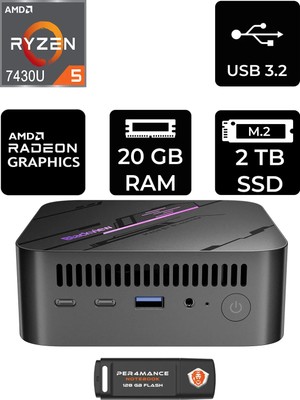 Blackview MP100 Amd Ryzen 5 7430U 20GB 2tb SSD Fdos Mini Masaüstü Bilgisayar & Per4 USB Bellek MP100P315