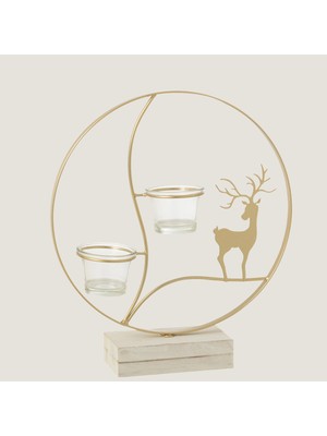 Chakra Wigo Geyik Desenli 2li Tealight Mumluk Ekru