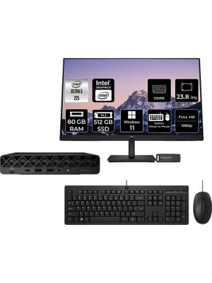 HP Elitedesk 8 Mini G1I Aı Core Ultra 5 225 80GB RAM 512GB SSD 23.8" FHD Win11 Pro 998V3ETPN509 Mini PC + Per4 USB