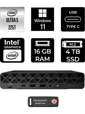 HP Prodesk 4 Mini G1I Core Ultra 5 225T 16GB RAM 4TB SSD Win11 Home BY6X8ETPN344 Mini PC + Per4 USB