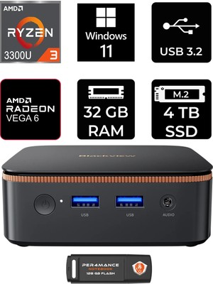 Blackview MP20 Amd Ryzen 3 3300U 32GB 4tb SSD W11P Mini Masaüstü Bilgisayar & Per4 USB Bellek MP20P404
