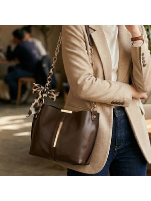 urfakent bilişim ve medya danışmanlık Leopar Desenli Fular Detaylı Kahverengi Çanta