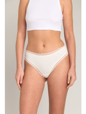 Lovely Things Cherıe Modal Karışımlı Dantelli Cheeky Külot - Ekru