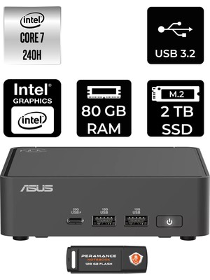 Asus Nuc 15 Pro Slim Intel Core 7 240H 80GB 2tb SSD Fdos Mini Masaüstü Bilgisayar & Per4 USB Bellek RNUC15CRKC700002P331