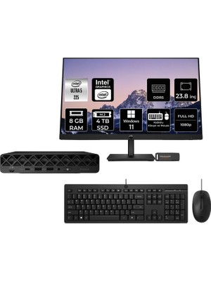 HP Elitedesk 8 Mini G1I Aı Core Ultra 5 225 8GB RAM 4TB SSD 23.8" FHD Win11 Home 998V3ETPN448 Mini PC + Per4 USB