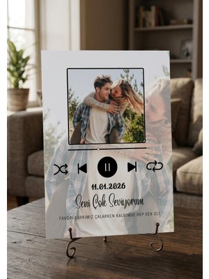 Atelier Baskı Kişiye Özel Fotoğraflı Müzik Çalar Tasarımlı Poster - Sevgiliye Hediye (A4-Çerçevesiz)
