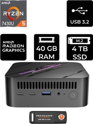 Blackview MP100 Amd Ryzen 5 7430U 40GB 4tb SSD Fdos Mini Masaüstü Bilgisayar & Per4 USB Bellek MP100P332