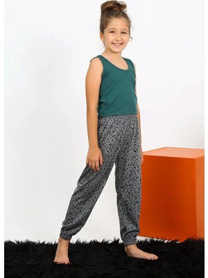 Marsilyan Kız Çocuk Sıfır Kol Zümrüt Yeşili Penye Pijama Takım