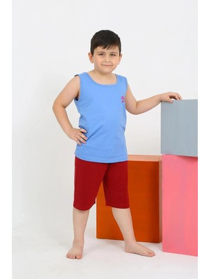 Marsilyan Erkek Çocuk Sıfır Kol Şortlu Mavi Penye Pijama Takımı
