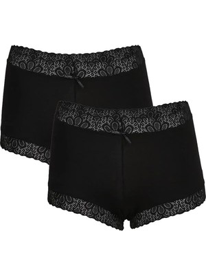 Marsilyan Kadın Pamuklu 2li Boxer Siyah