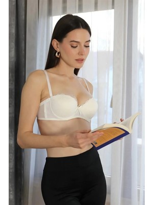 Marsilyan Kadın Destekli Balenli Straplez Sütyen  Ekru