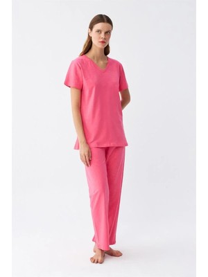 Marsilyan Kadın Kısa Kol Pamuk Penye Pijama Takım Fuşya