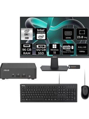 Asus Nuc 15 Pro Slim Intel Core 7 240H 96GB 512GB SSD 23.8" Fhd Monitör W11H Mini Masaüstü Bilgisayar & Per4 USB Bellek RNUC15CRKC700002P477