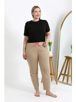 Marsilyan Kadın Pamuklu Büyük Beden Alt Pijama Bej