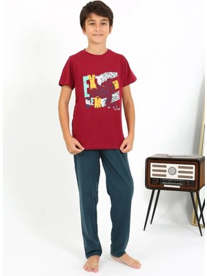 Marsilyan Erkek Çocuk Kısa Kol Penye Pijama Takım Bordo