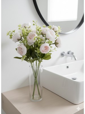 Bakburaya Yapay Çiçekçilik Yapay Beyaz Fındık Şakayık Gülü 45 cm Ev Vazo Dekor Süsü