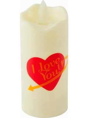 Marsilyan Kalp I Love You Yazılı Işıklı Mum 12 cm