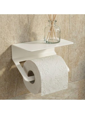 Zift Unique Paslanmaz Çelik Tuvalet Kağıdı Askısı-Beyaz Raflı ve Yapışkanlı Tuvalet Kağıdı Wc Kağıt Asacağı