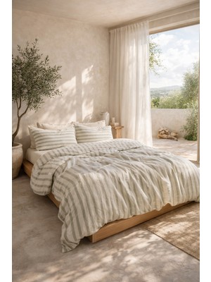 HB&Victory %100 Pamuk Müslin Nevresim Takımı Yeşil Çizgili Tek Kişilik 160X220 cm