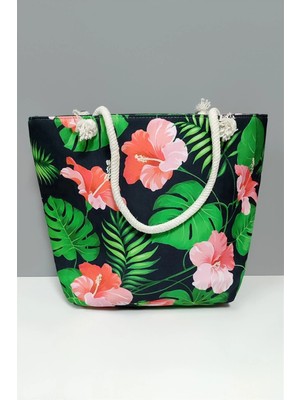 Marsilyan Yaprak Çiçek Desenli Plaj Çantası