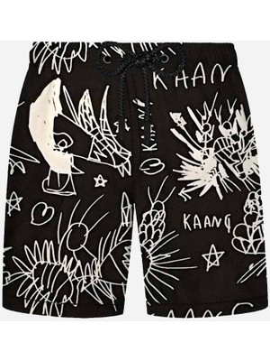 Ayyıldız 2106 Siyah Grafiti Desenli Erkek Çocuk Deniz Şortu