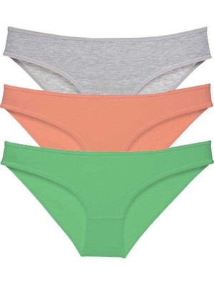 Marsilyan 3 Adet Süper Eko Set Likralı Kadın Slip Külot Gri Pudra Yeşil