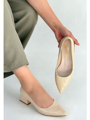 Zerenyus Meort Bej Rugan Kalın Topuklu Ayakkabı