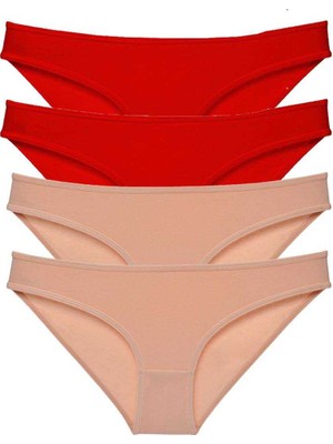 Marsilyan 4 Adet Eko Set Likralı Kadın Slip Külot Kırmızı Ten