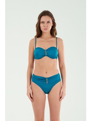 Louren Kadın Kırmızı/petrol Aksesuar Detaylı Kaplı Balenli Straplez Bikinitakımı