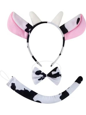 Marsilyan Inek Kostüm Aksesuar Seti 3 Lü - Taç Papyon Kuyruk