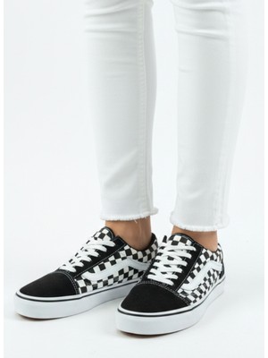 Homiro Bağcıklı Unisex Spor Sneaker - Siyah Damalı