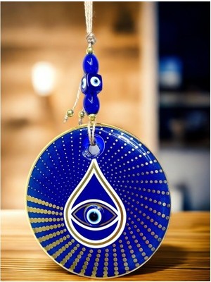 Marsilyan Gold Puantiyeli Mavi Cam Nazar Boncuklu Göz Duvar Süsü