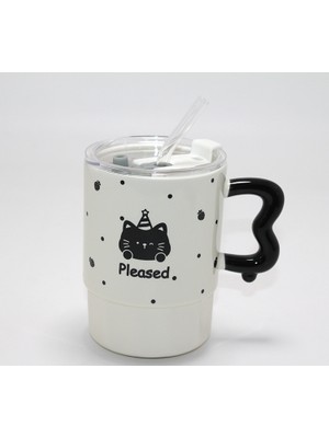 Marsilyan Sevimli Ayı Figürlü Pipetli Kapaklı Porselen Kupa Bardak