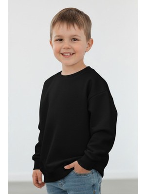 Evavi Çocuk Baskısız Düz Bisiklet Yaka Siyah Sweatshirt